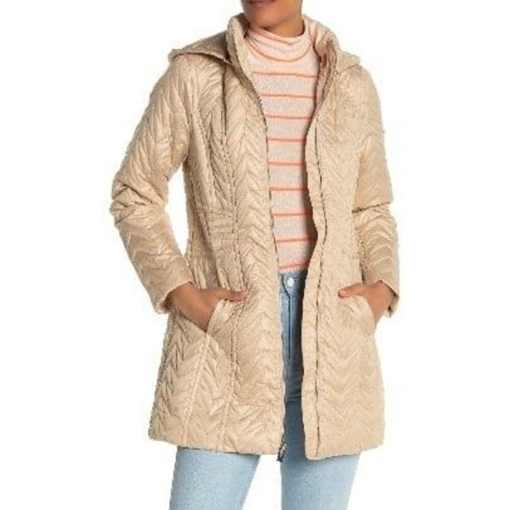 Via Spiga Zig Zag Quilted Detachable Hood Mid Length Jacket Side Pockets S